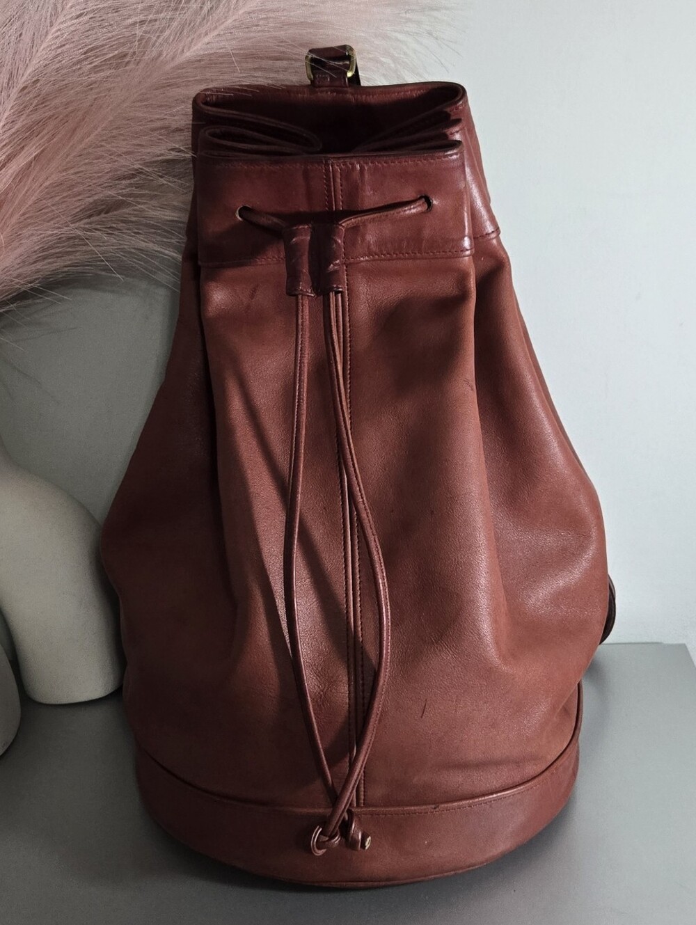 Vintage 1980s Coach Red Leather Drawstring Bucket Backpack Rucksack USA #0288-10